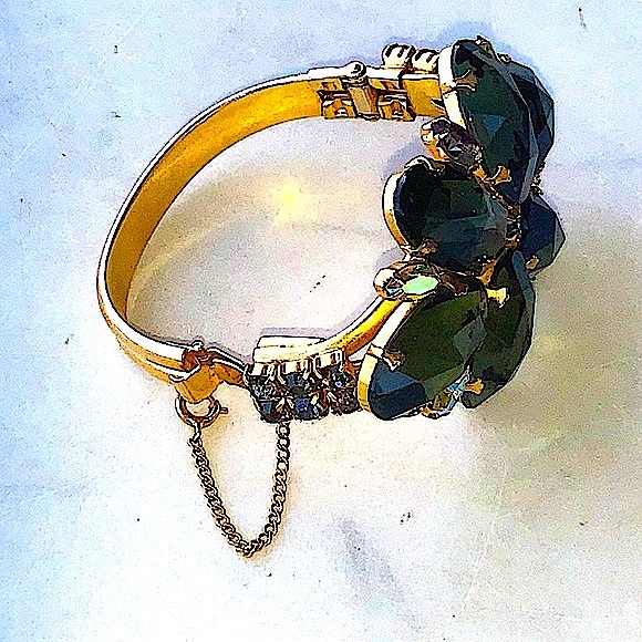 JULIANA DELIZZA & ELSTER BRACELET BANGLE CLAMPER CRYSTAL VINTAGE SMOKED CRYSTALS - Picture 11 of 15